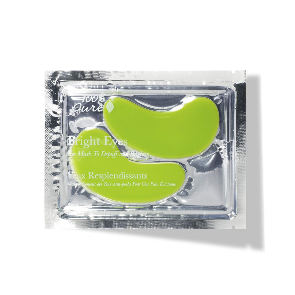 100% PURE front packaging showing calming eye patches and benefits