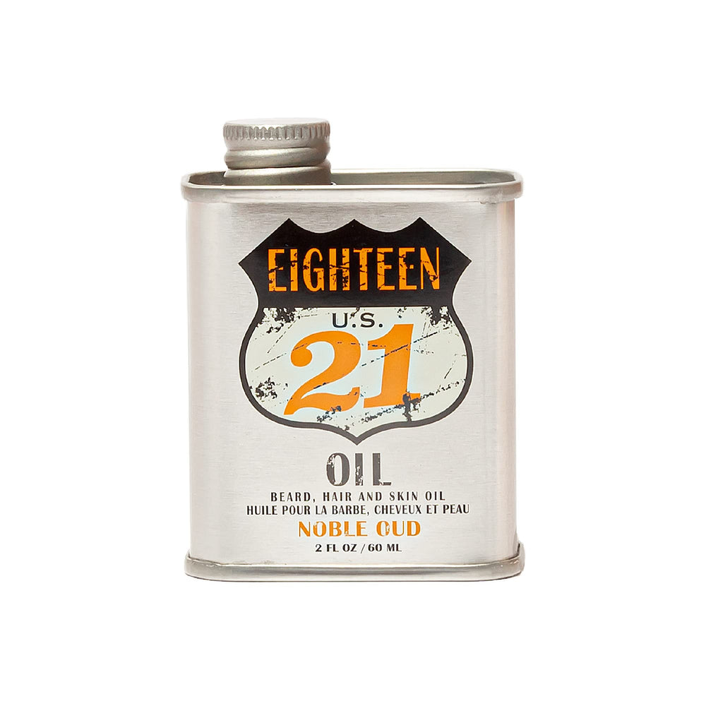 18.21 Man Made bottle front label showing brand and Noble Oud scent, attractive packaging benefit