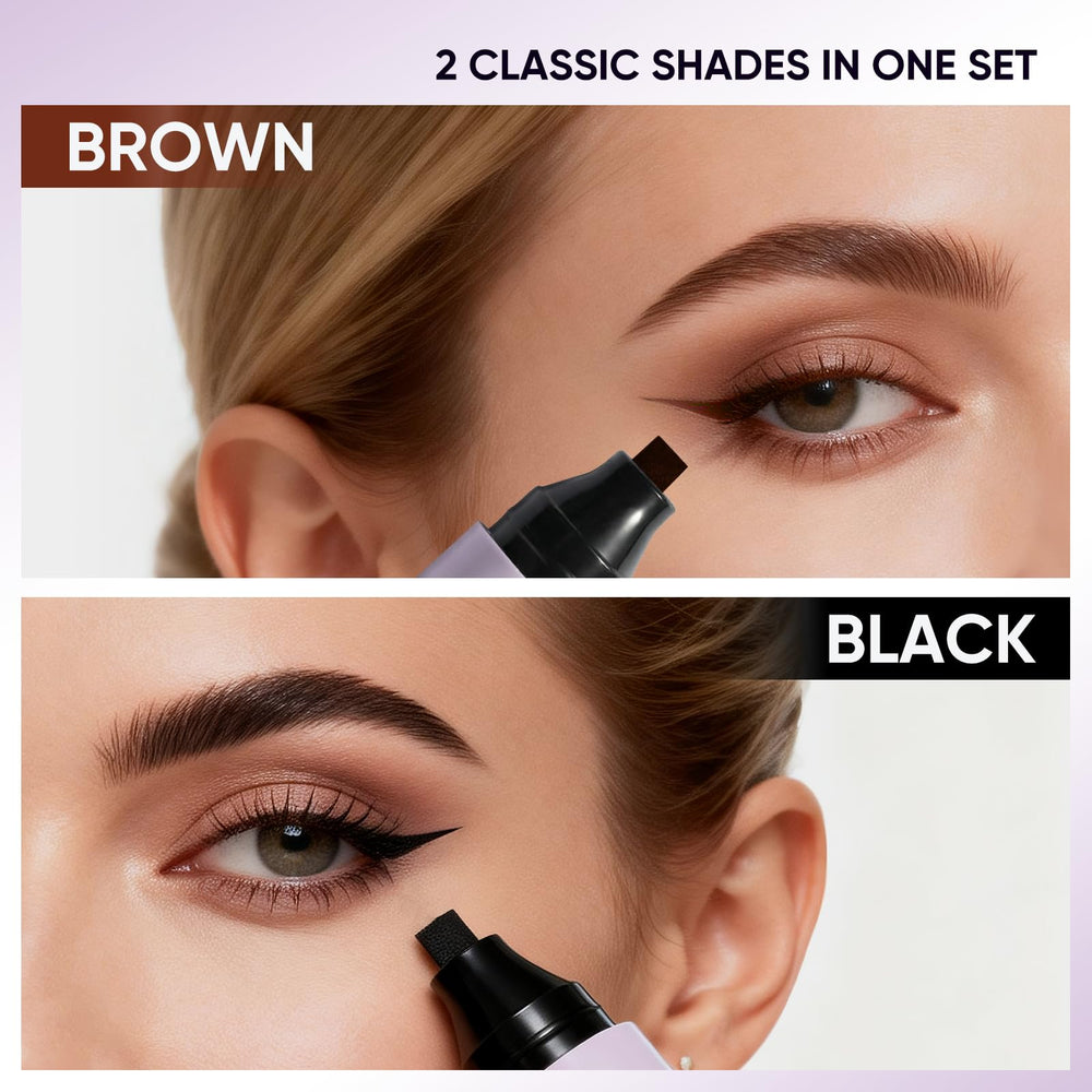 2CHILL black and brown stroke comparison, showing color payoff and versatile looks