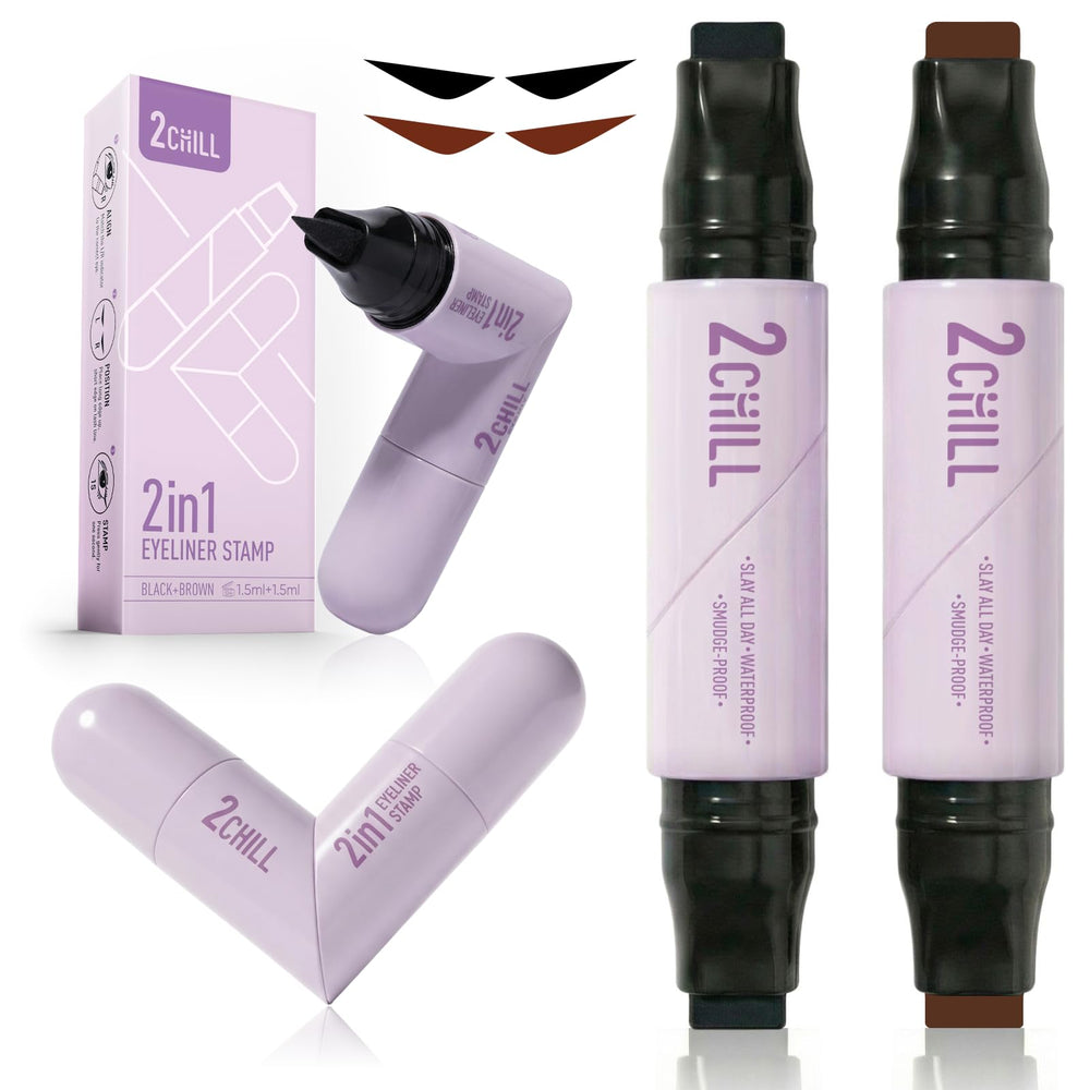 2CHILL front packaging showing dual-ended pen and two colors, ideal for quick winged eyeliner