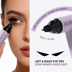 2CHILL stamp tip labeled Left and Right, ensuring symmetrical cat-eye wings with less effort