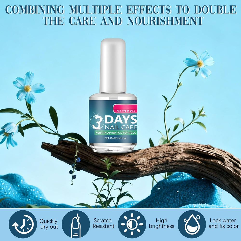 Generic 3 Days Nail Care focus on keratin-inspired ingredient depiction, highlights strengthening benefit
