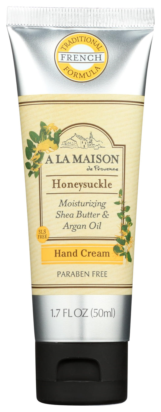 A LA MAISON front tube showing honeysuckle scent and moisturizing benefit