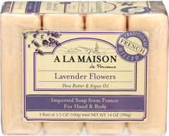 Close-up of A LA MAISON lavender bar texture highlighting dense triple-milled surface