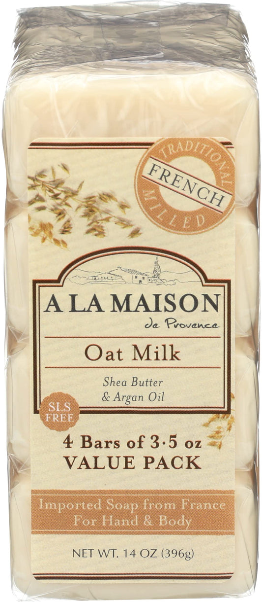 A LA MAISON front packaging shows four oat milk bars and conveys value
