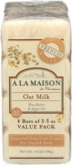A LA MAISON front packaging shows four oat milk bars and conveys value