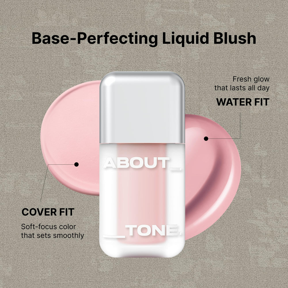 ABOUT TONE applying blush on cheek to show natural finish and seamless adhesion