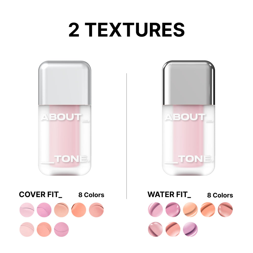 ABOUT TONE close-up droplet on skin demonstrating adhesion and concentrated color