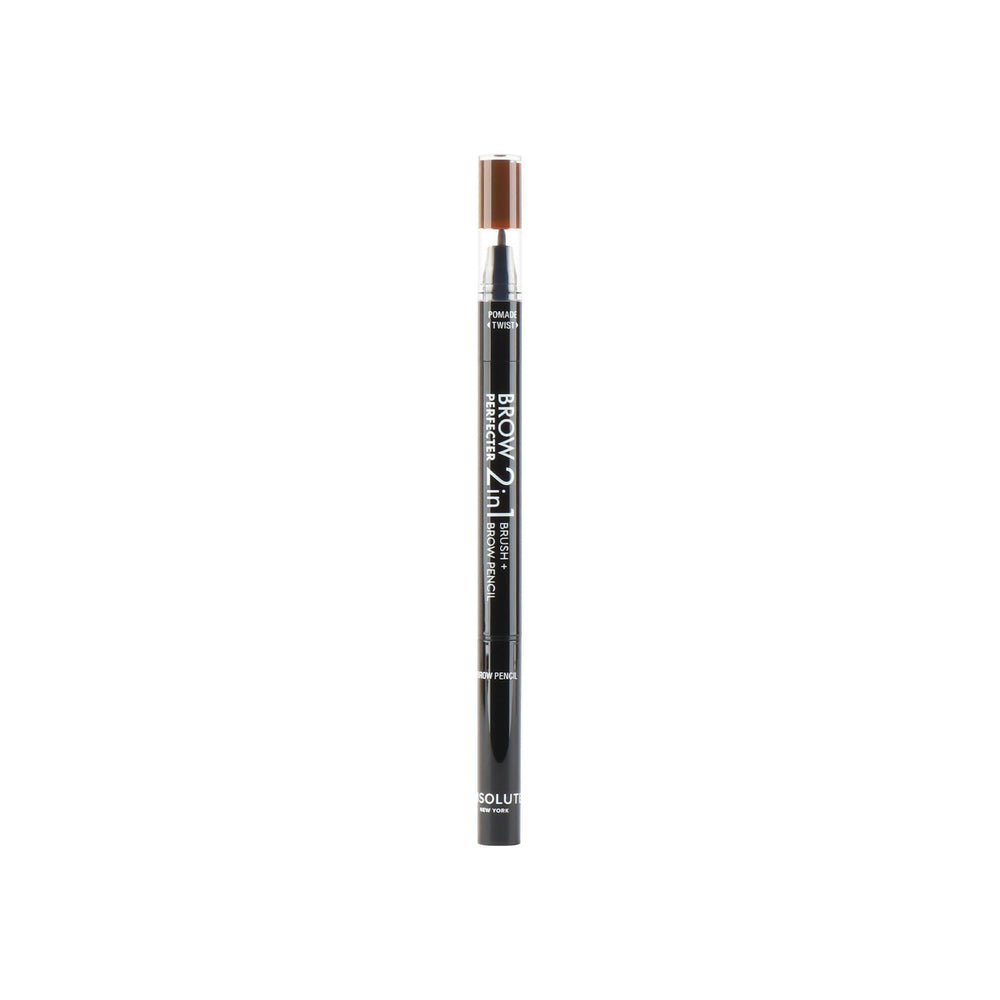 Absolute New York dual-ended brow tool front view showing compact packaging and portability benefit