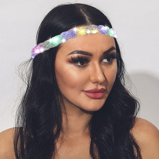 ACEDRE front view headband showing sparkling rhinestones and LED glow for bold style