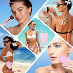 Acellegic exfoliating glove with pouch in a bathroom setting promoting pre-tan prep