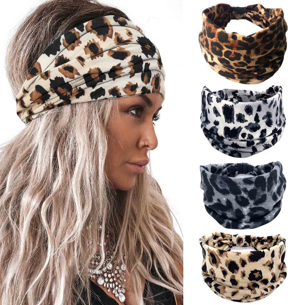 Acenail front view of four-pack leopard headbands showing pattern and packaging, stylish convenience