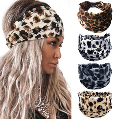 Acenail front view of four-pack leopard headbands showing pattern and packaging, stylish convenience