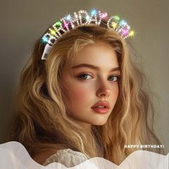 Aceorna crown worn on curly hair emphasizing standout party visibility
