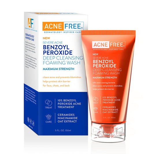 AcneFree bottle front packaging showing product and benefits