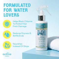 Active COCO fine spray mist close-up protecting hair before swim