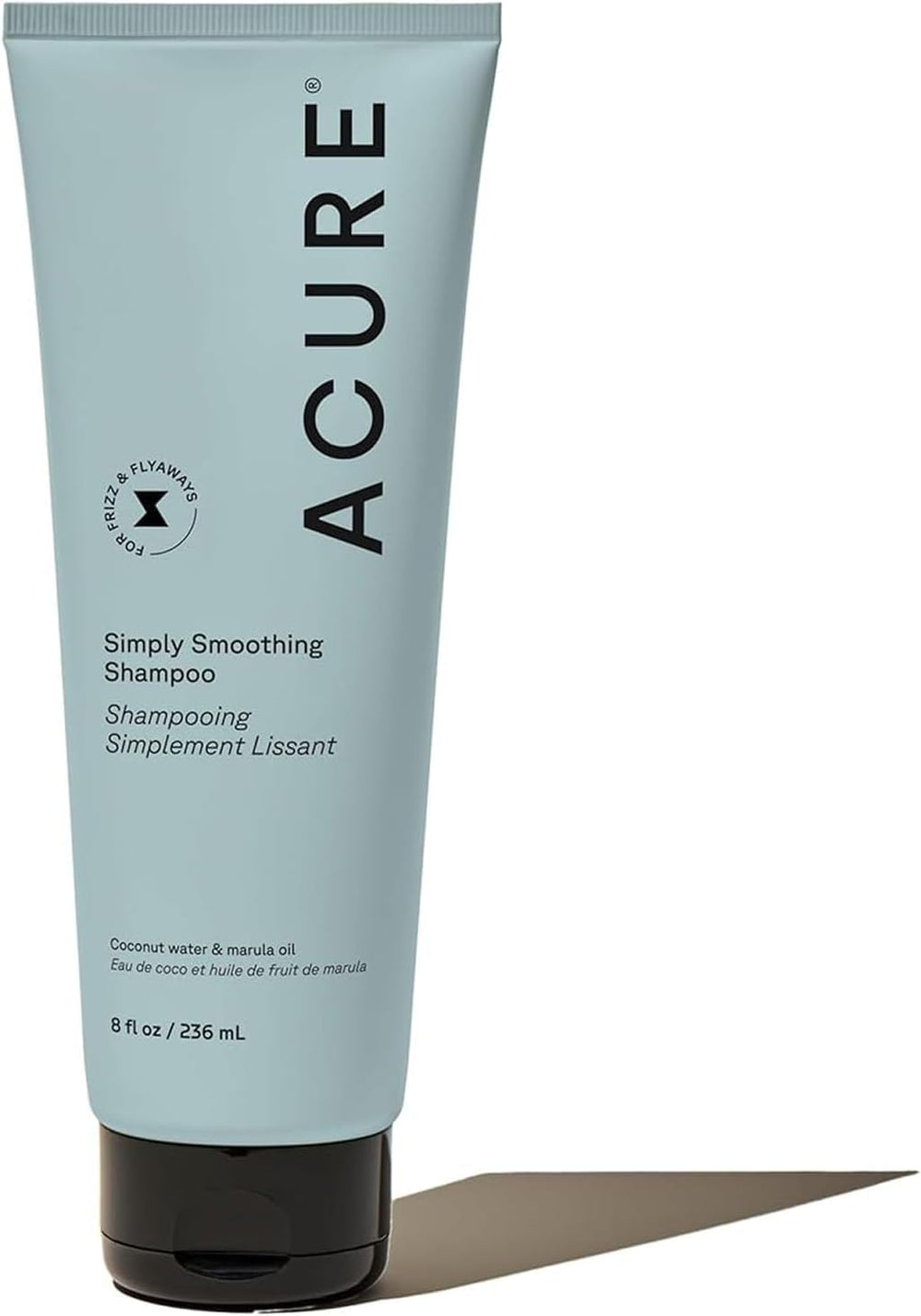 Acure bottle front view showing label and benefits for hydrated hair