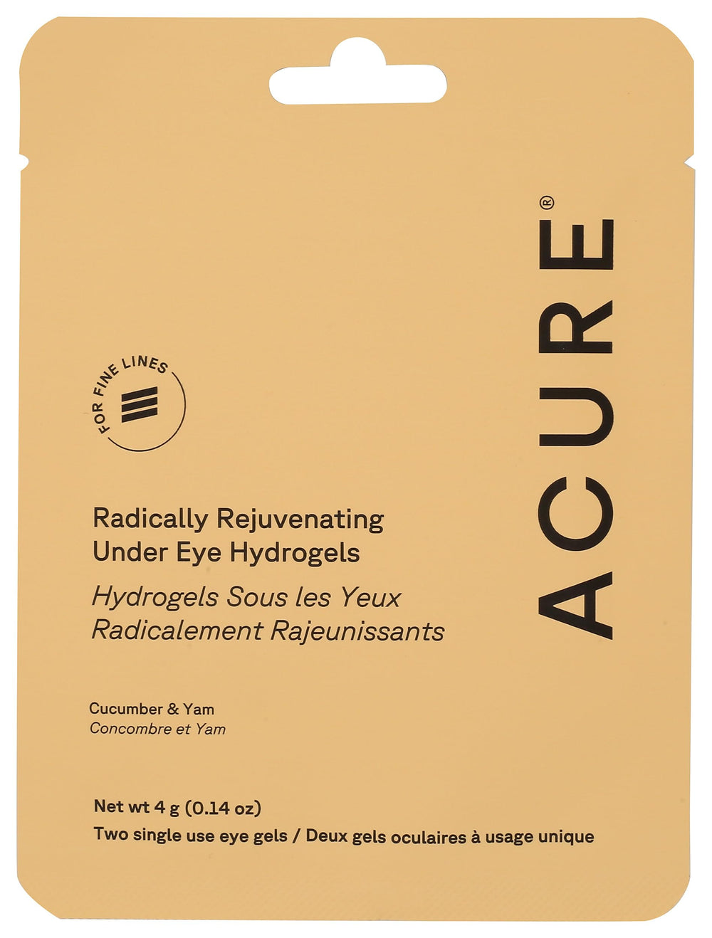 Acure under eye mask front packaging shows product and benefits