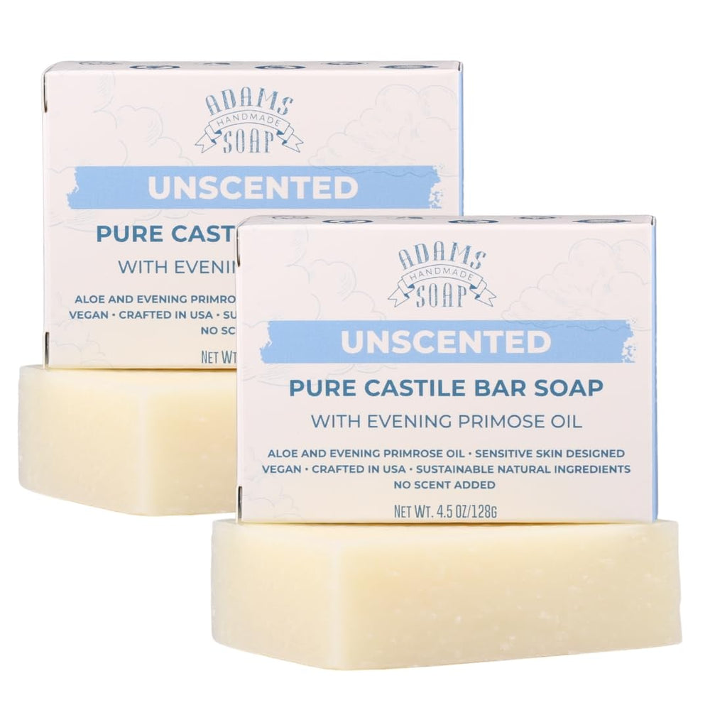 Adams Handmade Soap front packaging view showing unscented label and organic claim