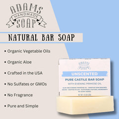 Adams Handmade Soap close-up of bar texture showing creamy lather detail and gentle feel