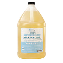 Adams Handmade Soap gallon front label showing unscented refill benefits