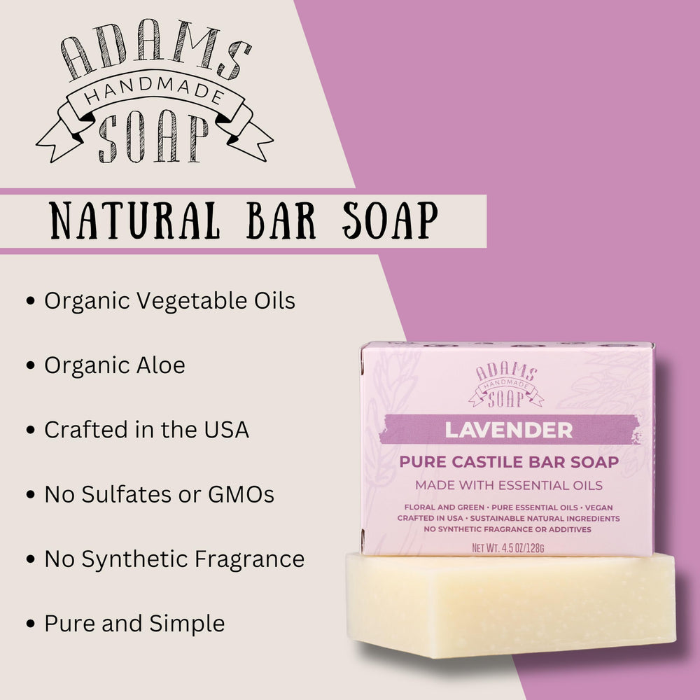 Adams Handmade Soap close-up texture of bar, demonstrating creamy lather