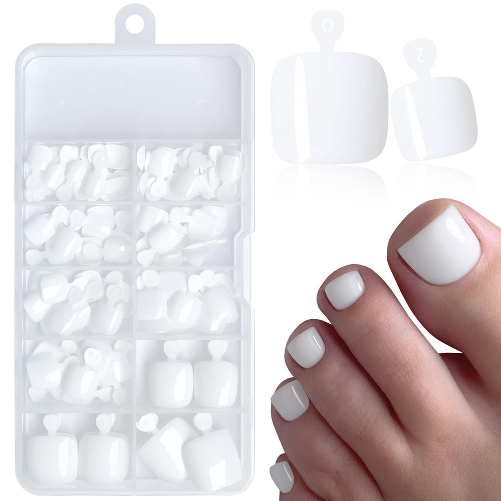 AddFavor front packaging showing 120 white press-on toenails and accessories for easy pedicures