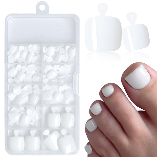 AddFavor front packaging showing 120 white press-on toenails and accessories for easy pedicures