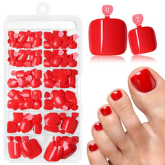 AddFavor front packaging showing 120pcs red press on toenails and included accessories for convenience