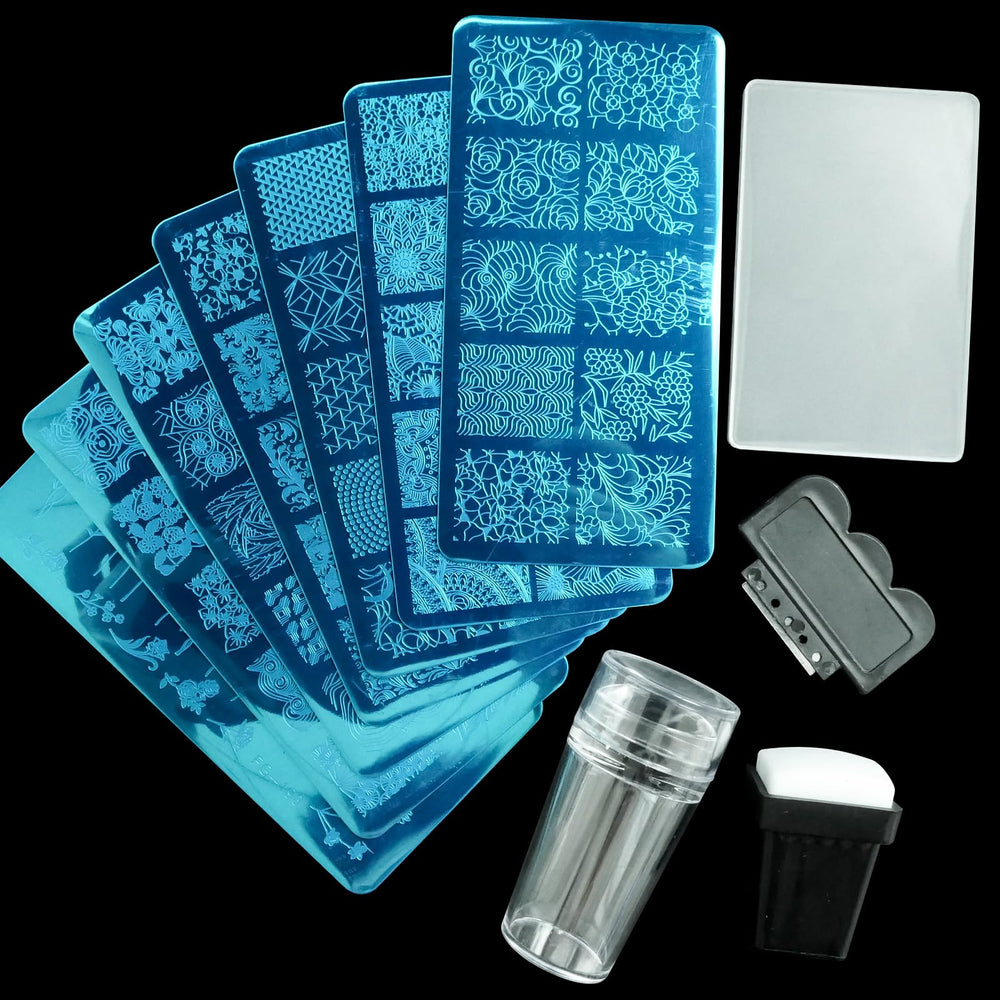 AddFavor stamping in use on nails demonstrating crisp pattern transfer