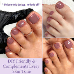 AddFavor press-on toenails applied on foot showing natural-looking polished pedicure