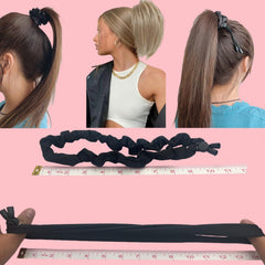 Adjust Satin Hair Tie worn in a high puff demonstrating secure hold for thick hair benefit