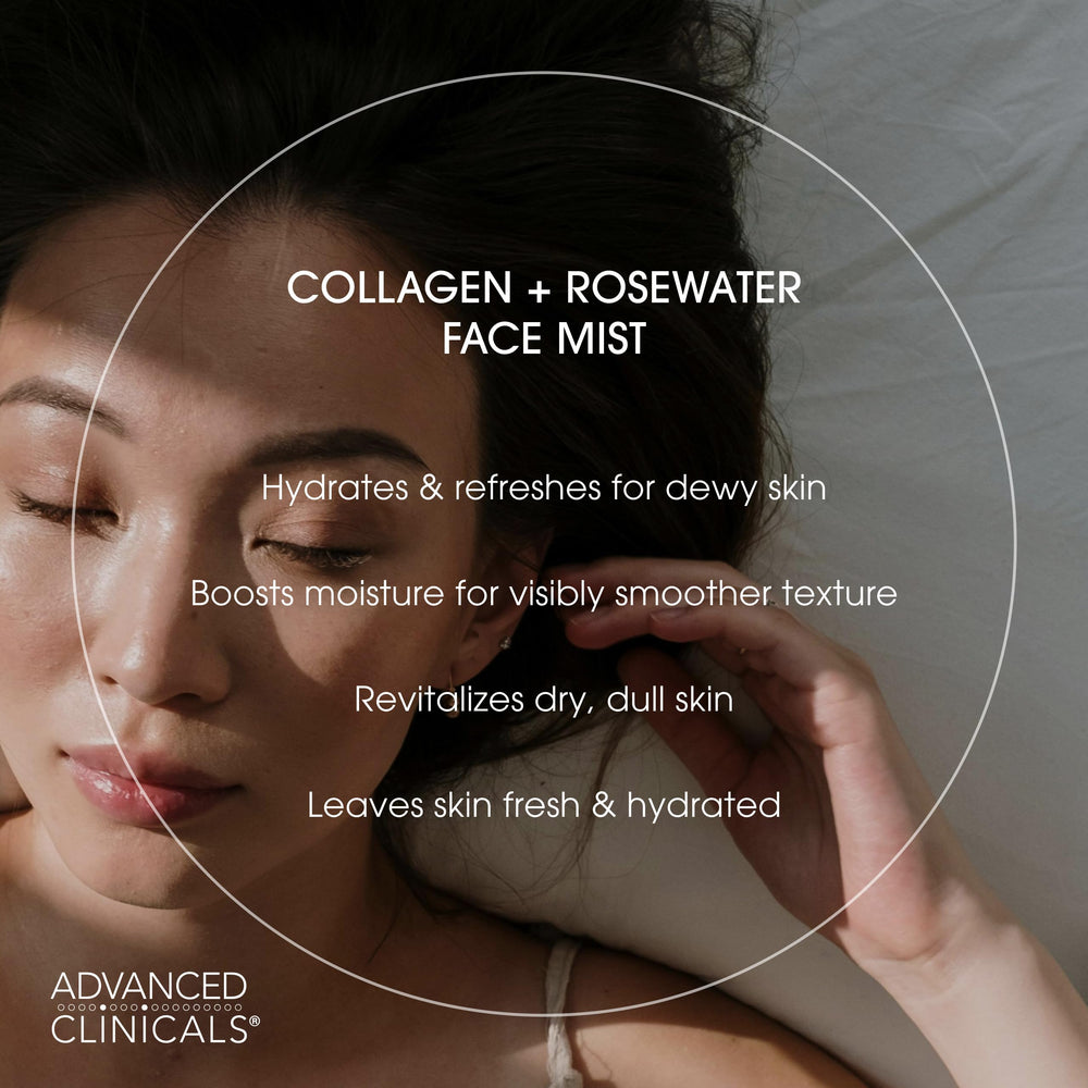 Advanced Clinicals mist spraying onto skin demonstrating quick cooling hydration