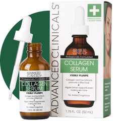 Advanced Clinicals collagen serum bottle front view showing clean packaging and benefits