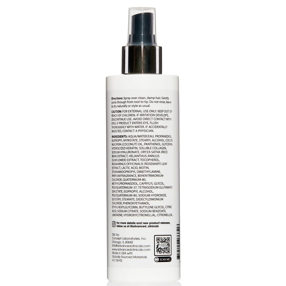 Advanced Clinicals bottle paired with matching shampoo and conditioner benefit: coordinated routine