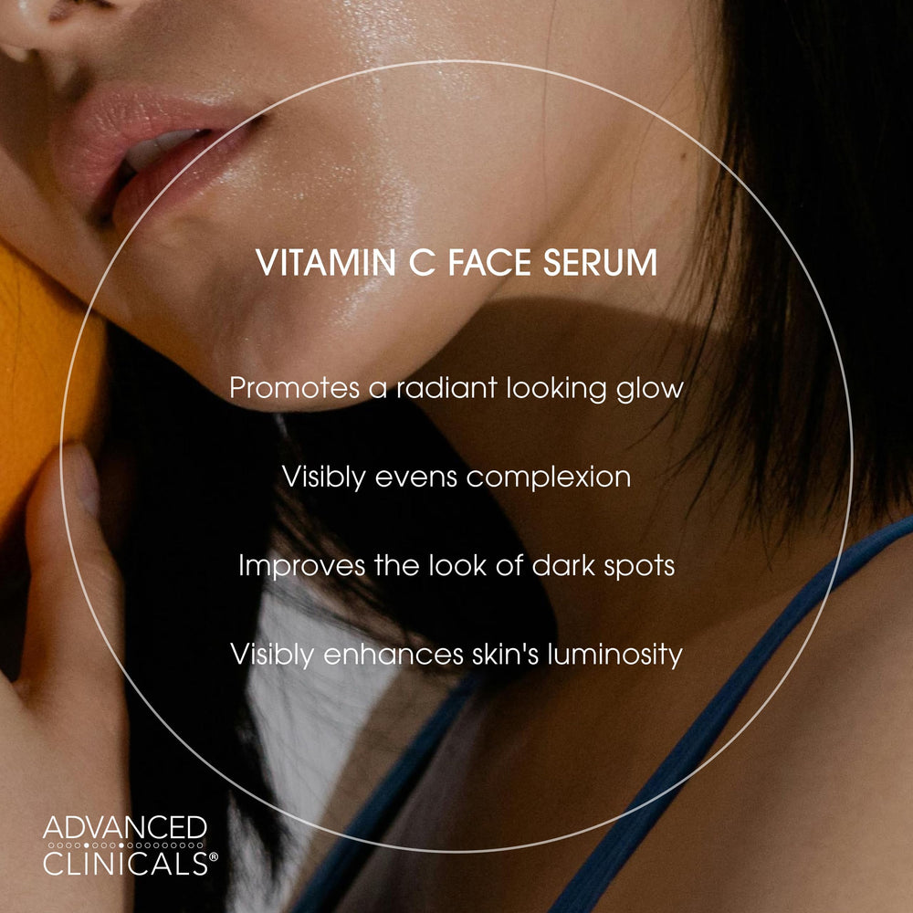 Advanced Clinicals label close-up highlighting key actives for visible brightening benefits
