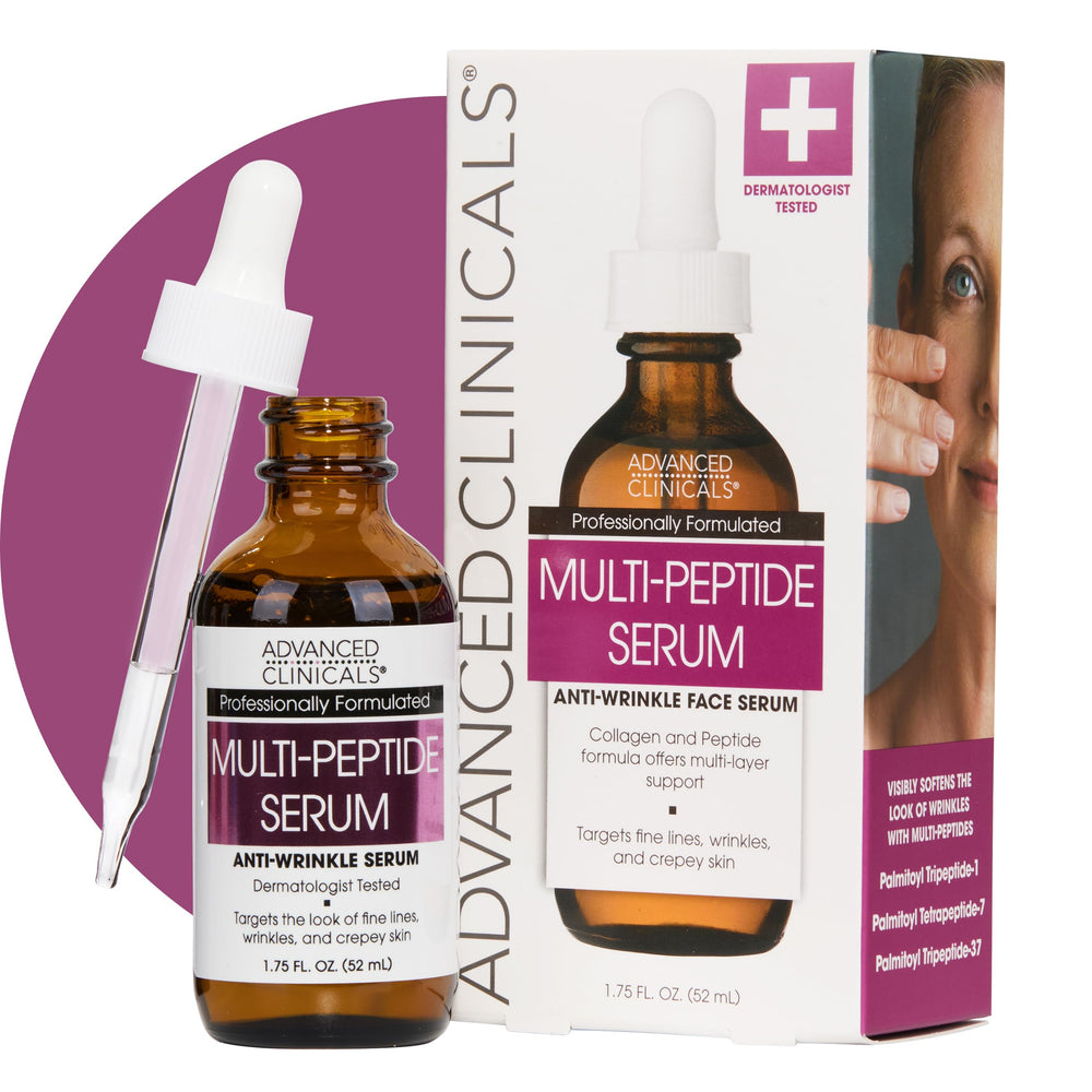 Advanced Clinicals front packaging showing serum bottle and label benefits