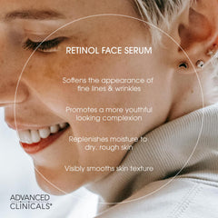 Advanced Clinicals milky serum texture on fingertips showing smooth glide