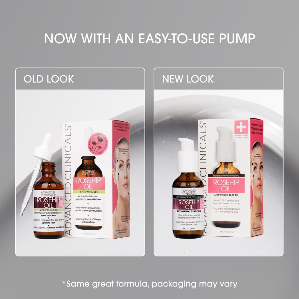 Advanced Clinicals label close-up highlighting rosehip and vitamin E benefits
