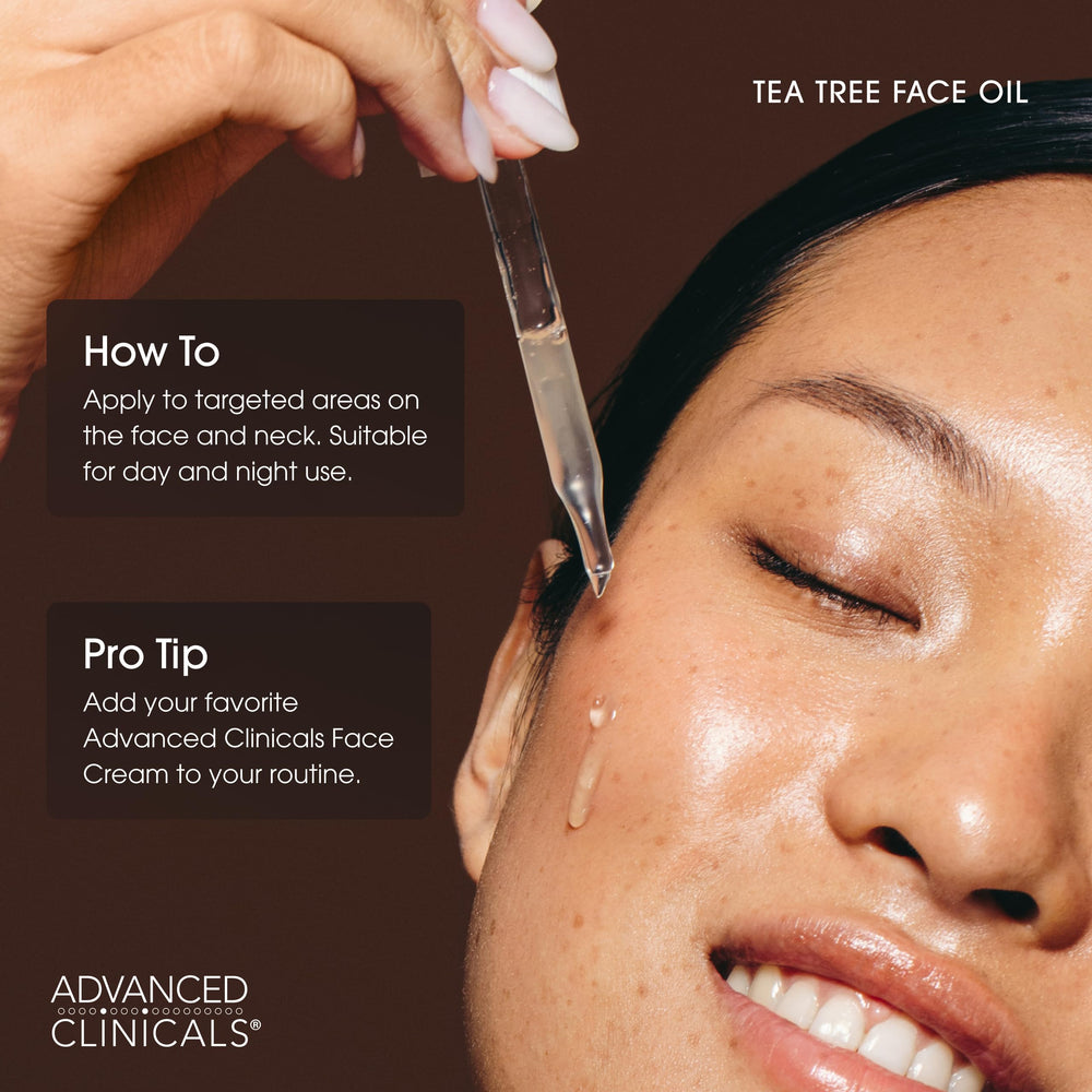 Advanced Clinicals ingredients flatlay highlighting tea tree botanicals