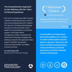 Advanced Trichology bottle close-up highlighting label clarity and dosage guidance