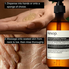Aesop bottle held in hand for scale, illustrating 500 mL value and daily-use convenience