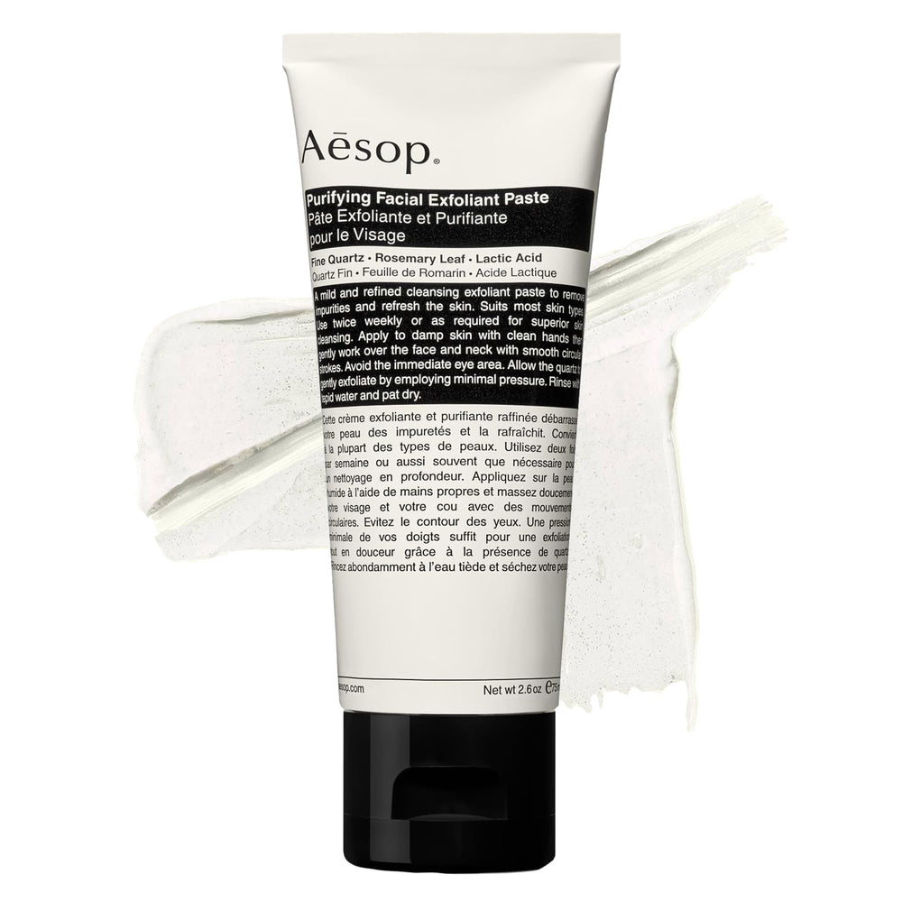 Aesop tube front view showing product and ingredients benefits