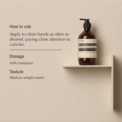 Aesop hand balm tube closeup highlighting rich formula and moisturizing benefit