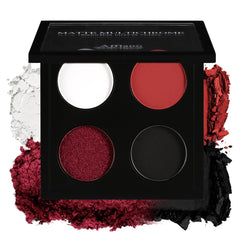 Afflano palette front packaging showing four shades and compact case for travel