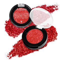 Afflano red glitter eyeshadow compact front view shows rich color and portability