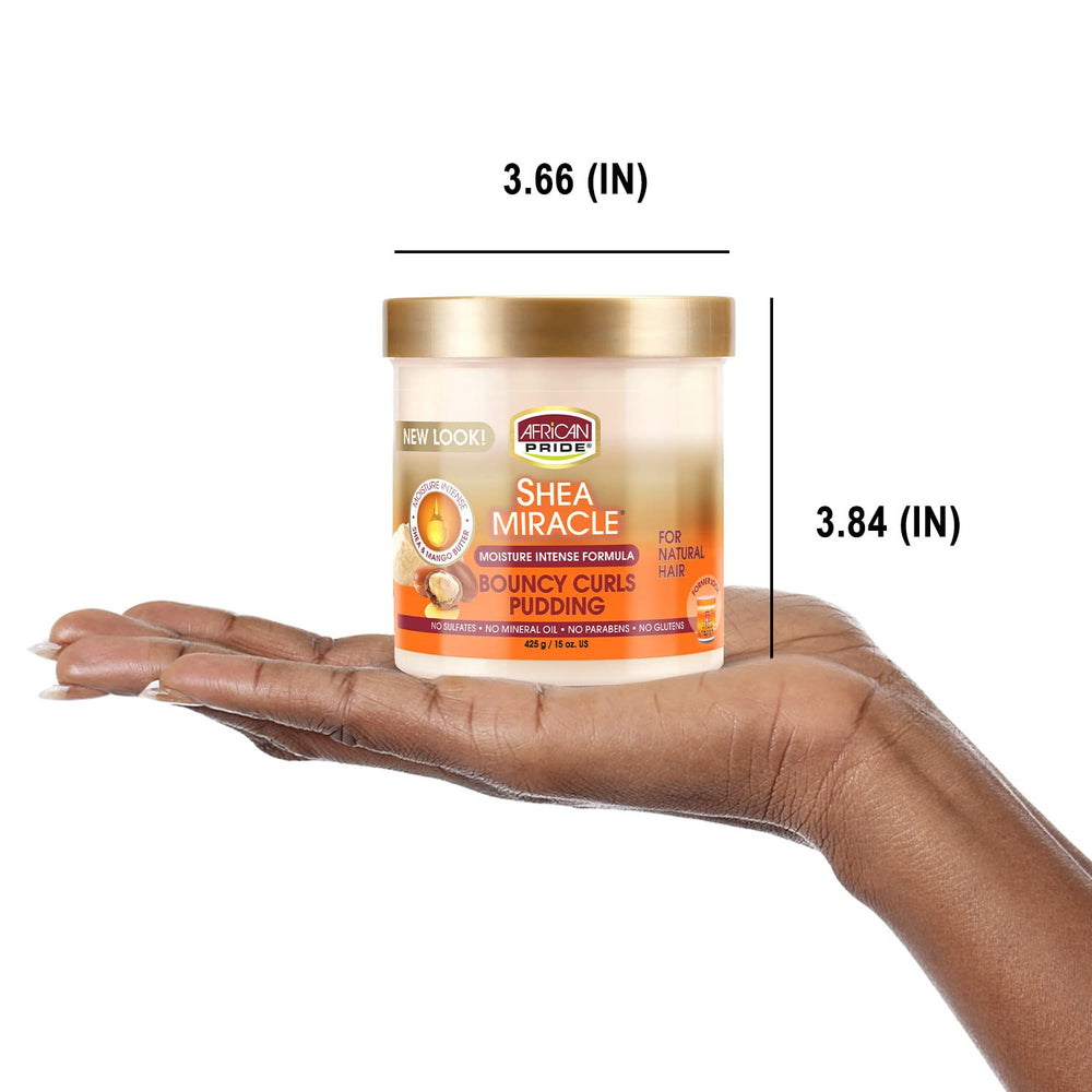 African Pride product on damp curls showing definition and reduced frizz