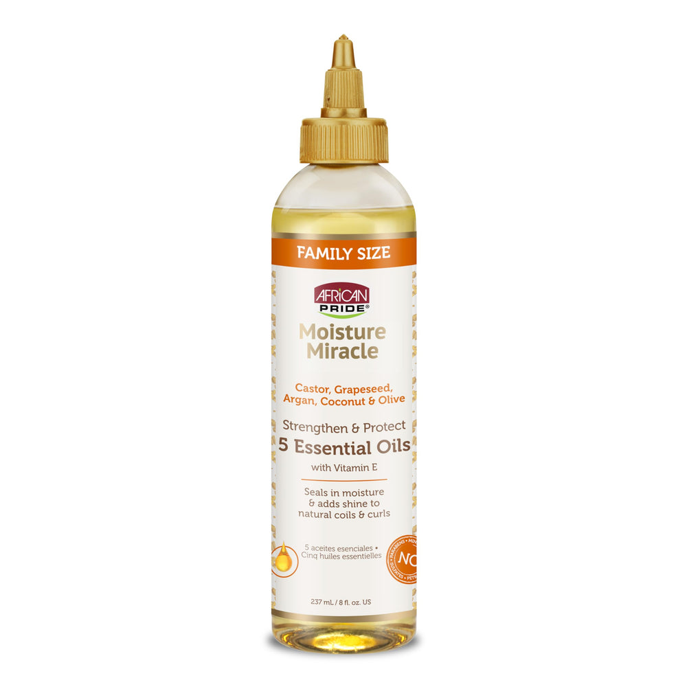African Pride front bottle image showing moisturizing oil benefits