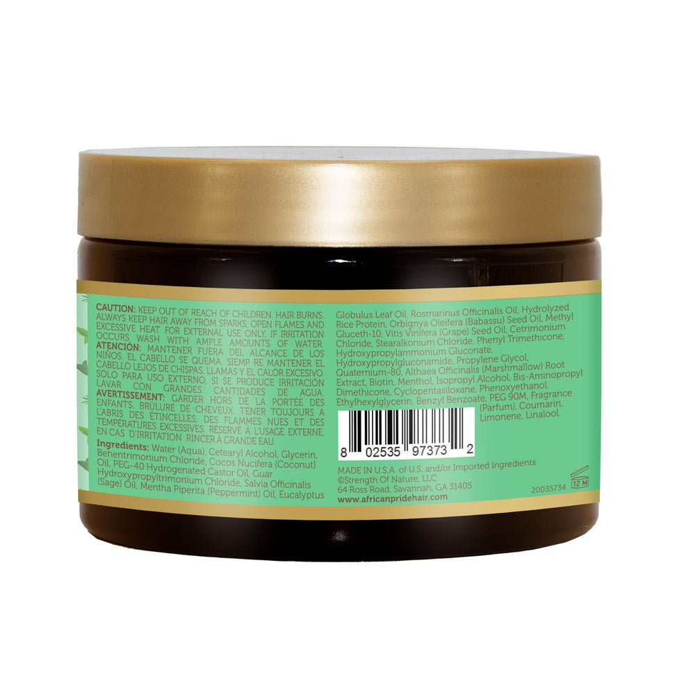 African Pride jar opened showing creamy masque texture for deep conditioning