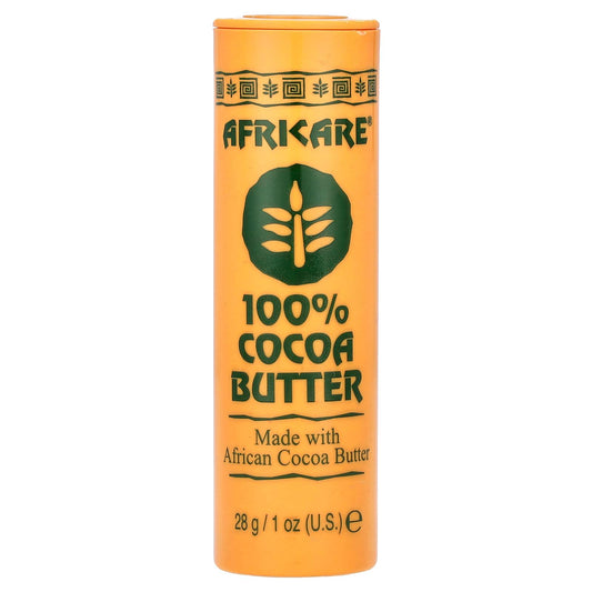 Africare cocoa butter front tin showing product label and compact size benefit